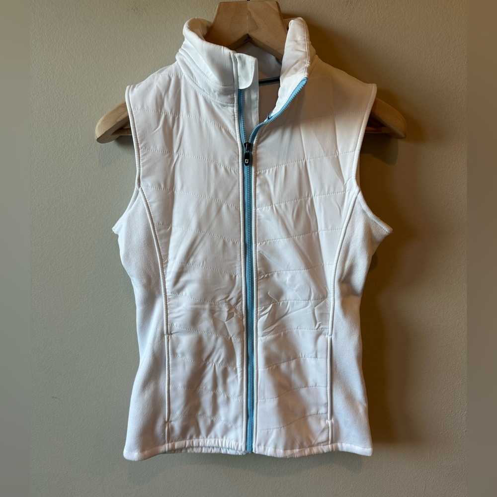 FootJoy White Quilted Vest with Light Blue Zip Size XS